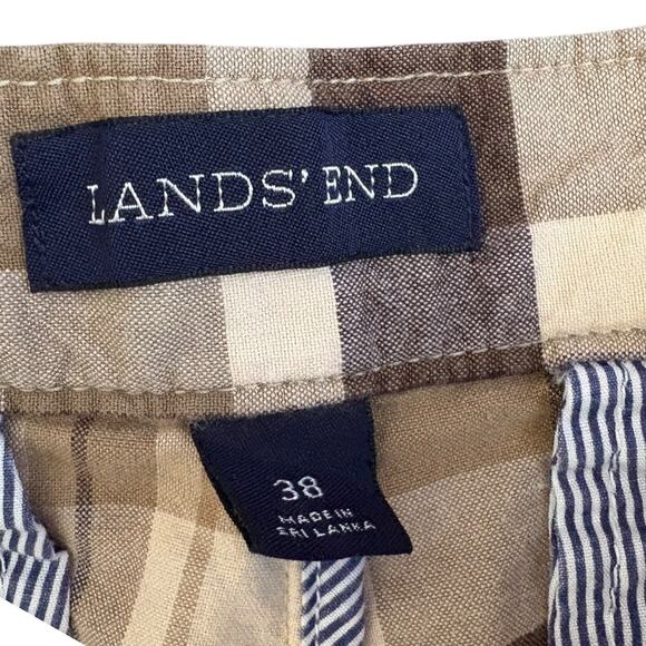 Land’s End Bermuda Preppy Golf Outdoor Plaid Shorts Mens 38 Cotton Brown Beige - Picture 3 of 6
